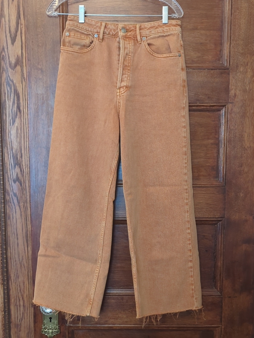 Free People High Rise Wide Leg Raw Hem Pants | Size 26 | Camel